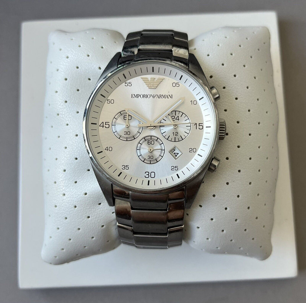 Emporio Armani Sportivo Chronograph Silver Dial Silver Steel Strap