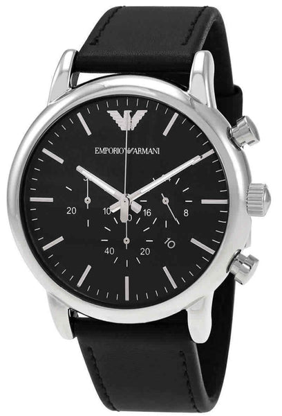 【ミラノ購入】EMPORIO ARMANI ラムレザー2010 アーカイブ Emporio Armani Luigi Chronograph Black Dial Black Leather Watch