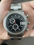 Gucci G Chrono Diamonds Black Dial Silver Steel Strap Watch For Men - YA101324