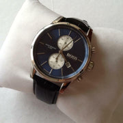 Hugo Boss Jet Chronograph Blue Dial Black Leather Strap Watch for Men - 1513283