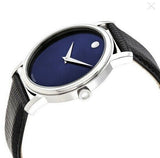 Movado Museum Blue Dial Black Leather Strap Watch For Women - 2100010