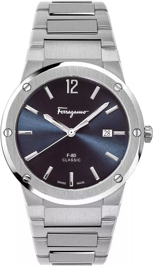 Salvatore Ferragamo F-80 Classic Black Dial Silver Steel Strap Watch for Men - SFDT00239