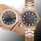 Guess Sparkler Diamonds Black Dial Rose Gold Steel Strap Watch for Women - GW0111L3