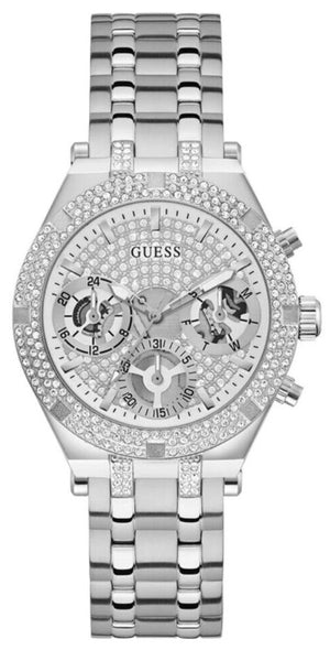 Guess Heiress Multifunction Diamonds Silver Dial Silver Steel Strap Watch for Women - GW0440L1