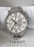 Tissot Chemin des Tourelles Automatic Chronograph White Dial Silver Steel Strap Watch for Men - T099.427.11.038.00