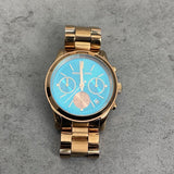 Michael Kors Runway Chronograph Turquoise Dial Rose Gold Steel Strap Watch For Women - MK6164