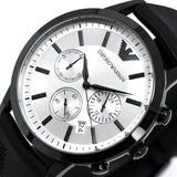 Emporio Armani Chronograph Quartz Silver Dial Black Rubber Strap Watch For Men - AR11048