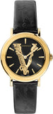 Versace Virtus Quartz Black Dial Black Leather Strap Watch for Women - VEHC00119