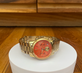 Michael Kors Runway Chronograph Orange Dial Gold Steep Strap Watch For Women - MK6162