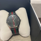 Gucci G Timeless Quartz Black Dial Multicolored Black Leather Strap Watch For Men - YA1264079