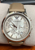 Emporio Armani Classic Chronograph Silver Dial Brown Leather Strap Watch For Men - AR2471