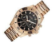 Guess Chaser Chronograph Black Dial Rose Gold Steel Strap Watch for Men - W0170G3
