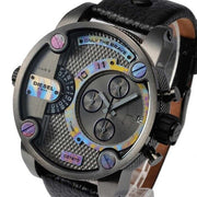 Diesel Badass Chronograph Anthracite Dial Black Leather Strap Watch For Men - DZ7270
