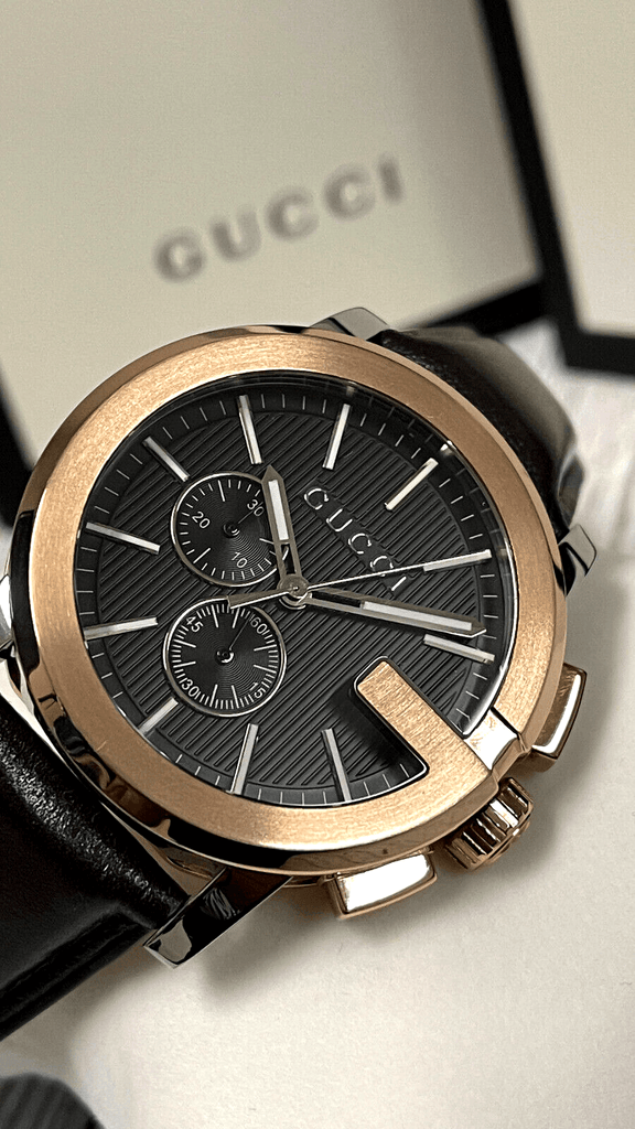 Gucci G Chrono Black Dial Brown Leather Strap Watch For Men Gucci G Chrono Black Dial Brown Leather Strap Watch For Men