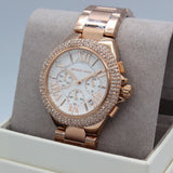 Michael Kors Camille Chronograph White Dial Rose Gold Steel Strap Watch For Women - MK6995