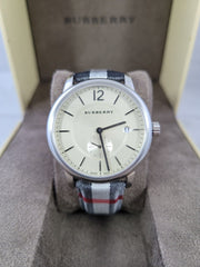 Burberry The Classic Horseferry Silver Dial Black Leather Strap Watch for Men - BU10002