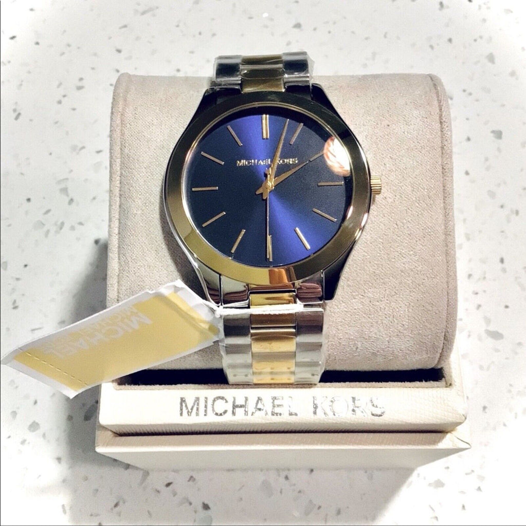 Michael Kors Slim Runway Blue Dial Two Tone Steel Strap Watch for Women - MK3479