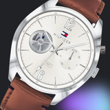 Tommy Hilfiger Deacon White Dial Brown Leather Strap Watch for Men - 1791550