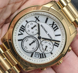 Michael Kors Cooper Chronograph White Dial Gold Steel Strap Watch For Women - MK5916