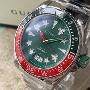 Gucci Dive Quartz Green Dial Silver Steel Strap Watch For Men - YA136222