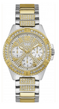 Guess Frontier Chronograph Crystals Gold Dial Two Tone Steel Strap Watch For Women - W1156L5