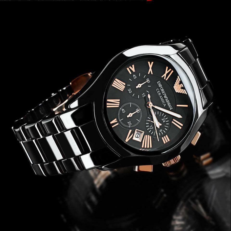 Emporio Armani Valente Ceramica Chronograph Black Dial Black Steel