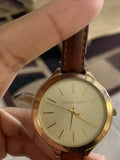 Michael Kors Runway Gold Dial Brown Leather Strap Watch For Women - MK2256