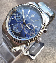 Maserati Competizione Chronograph Blue Dial Silver Steel Strap Watch For Men - R8853100013