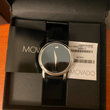 Movado Museum Black Dial Black Leather Strap Watch For Men - 2100002