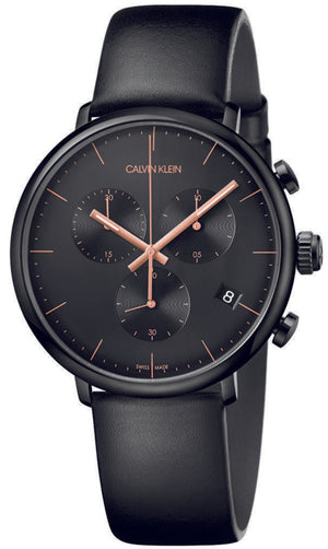 Calvin Klein High Noon Black Dial Black Leather Strap Watch for Men - K8M274CB