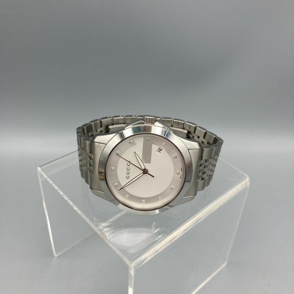 Gucci G Timeless Diamonds Silver Dial Silver Steel Strap Watch For Men