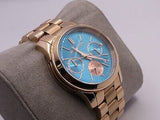 Michael Kors Runway Chronograph Turquoise Dial Rose Gold Steel Strap Watch For Women - MK6164