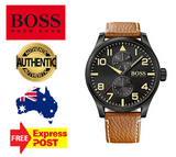 Hugo Boss Aeroliner Maxx Chronograph Black Dial Brown Leather Strap Watch For Men - HB1513082