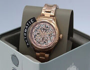 Fossil Rye Automatic Skeleton Rose Gold Dial Rose Gold Steel Strap Watch for Women - BQ3754