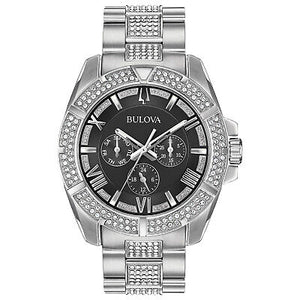 Bulova Crystal Collection Chronograph Black Dial Two Tone Steel Strap Watch for Men - 96C126