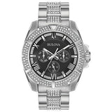 Bulova Crystal Collection Chronograph Black Dial Two Tone Steel Strap Watch for Men - 96C126