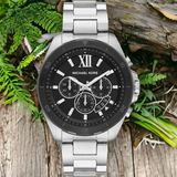 Michael Kors Brecken Chronograph Black Dial Silver Steel Strap Watch For Men - MK8847