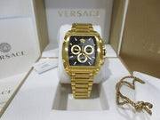 Versace Dominus Chronograph Black Dial Gold Steel Strap Watch For Men - VE6H00523