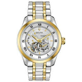 Bulova BVA Skeleton Silver Dial Two Tone Steel Strap Watch for Men - 98A123