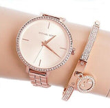 Michael Kors Charley Three-Hand Analog Rose Gold Dial Rose Gold Steel Strap Watch for Women - MK4400