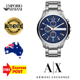 Armani Exchange Hampton Chronograph Blue Dial Silver Steel Strap Watch For Men - AX2155