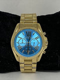 Michael Kors Bradshaw Chronograph Blue Dial Gold Steel Strap Watch For Women - MK5975