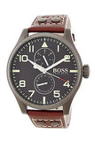 Hugo Boss Aeroliner Day Date Black Dial Brown Leather Strap Watch For Men - HB1513079