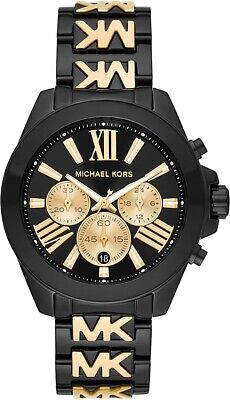 Michael Kors Wren Chronograph Black Dial Two Tone Steel Strap Watch for Women - MK6978