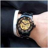 Fossil Townsman Automatic Skeleton Black Dial Black Steel Strap Watch for Men - ME3197