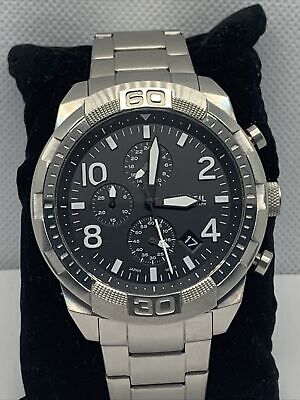 Fossil Bronson Chronograph Black Dial Silver Steel Strap Watch for Men