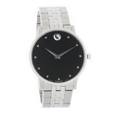 Movado Museum Classic Diamonds Black Dial Silver Steel Strap Watch for Men - 0607201