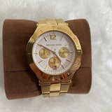 Michael Kors Wyatt Chronograph White Dial Gold Steel Strap Watch For Women - MK5933