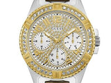 Guess Frontier Chronograph Crystals Gold Dial Two Tone Steel Strap Watch For Women - W1156L5