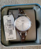 Fossil Georgia White Dial Brown Leather Strap Watch for Women - ES3060